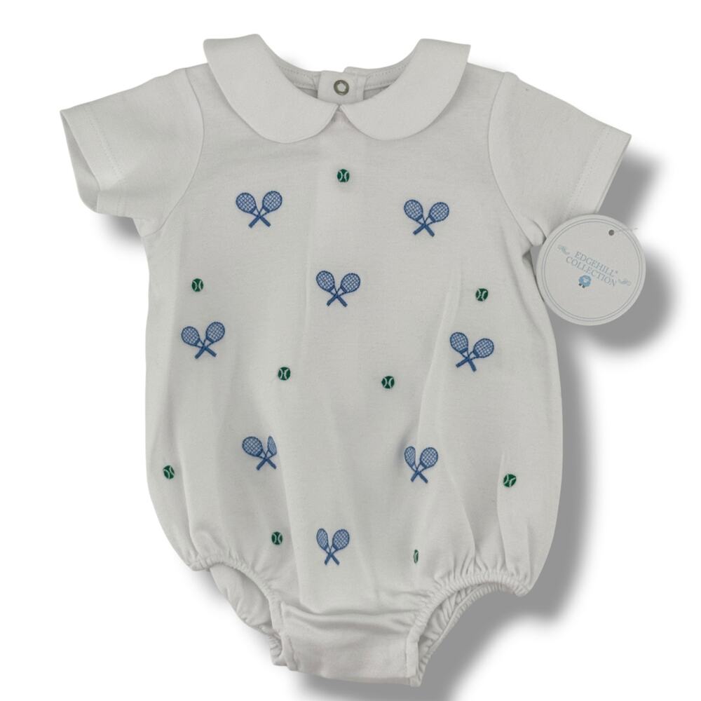 Edgehill Collection Baby Boy Sz 3M Tennis Racket Ball Embroidered Bubble Romper